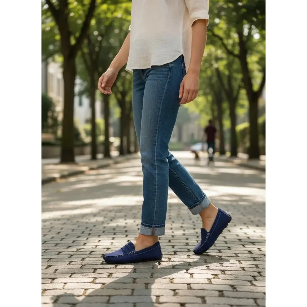 Massimo Matteo Penny Driver Loafer Womens 9 Blue Nubuck Leather Moccasin Slip On